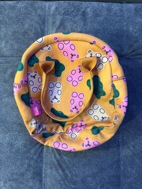 Orange Bear Print Tote lunch Bag with Pink & Green Accents